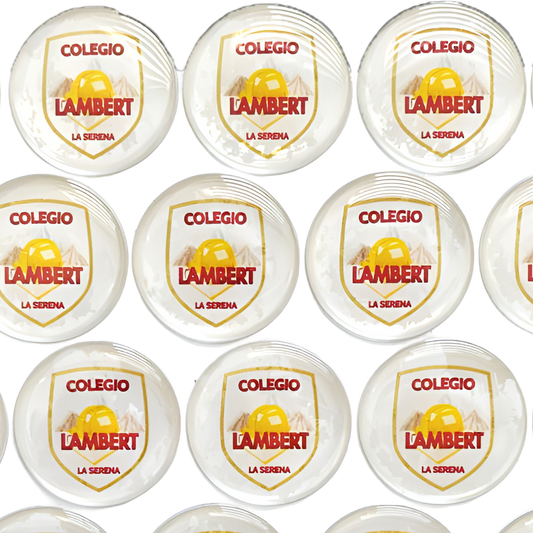 Logo a color con resina (Dome) de protección. 2,5 cms de diámetro. Pack de 54 piezas.