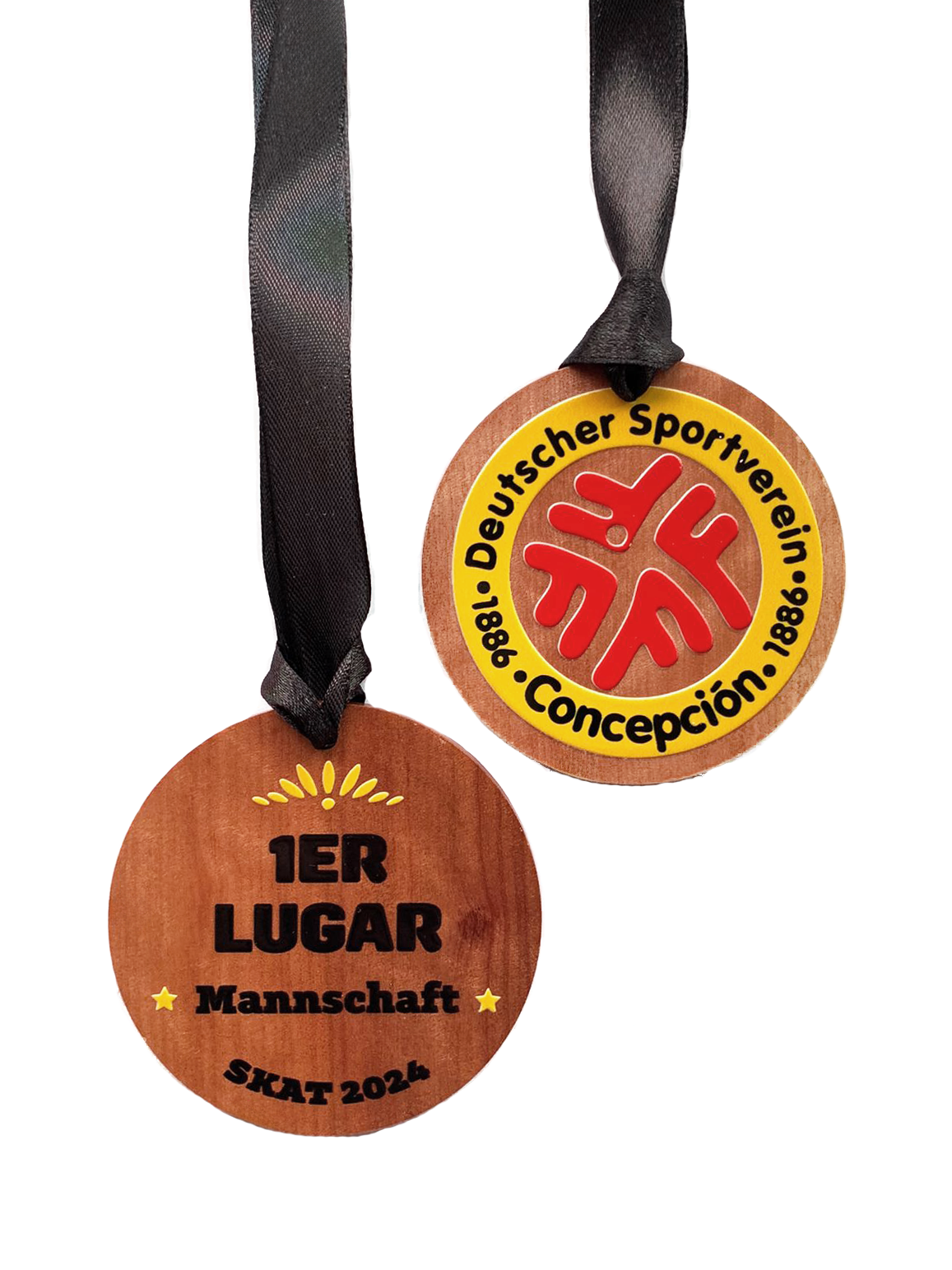 Medalla madera. Redonda A. 5cms.